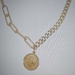 NEW Adornia Water Resistant Mixed Gold Chain Necklace with Coin Pendant